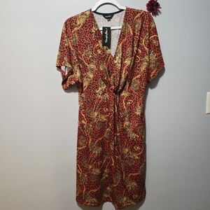 Simply Be Red and Gold Patterned Dress